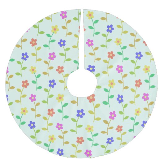 Farbenfrohe Blume, Blumenmuster, Grüne, Boho Polyester Weihnachtsbaumdecke (Vorderseite)