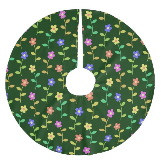 Farbenfrohe Blume, Blumenmuster, Grüne, Boho Polyester Weihnachtsbaumdecke (Vorderseite)