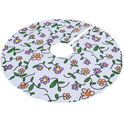 Farbenfrohe Blume, Blumenmuster, Grüne, Boho Polyester Weihnachtsbaumdecke (Schrägansicht)