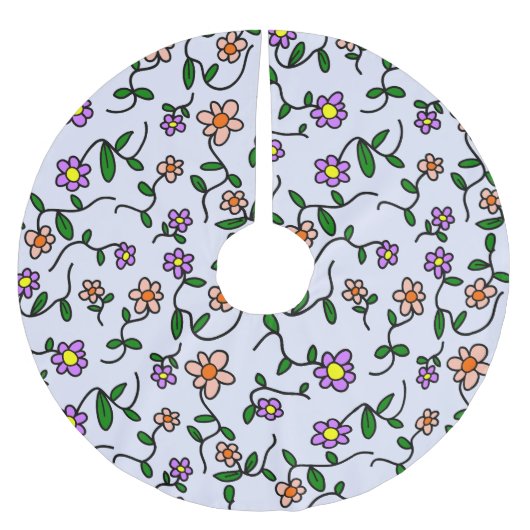 Farbenfrohe Blume, Blumenmuster, Grüne, Boho Polyester Weihnachtsbaumdecke (Vorderseite)