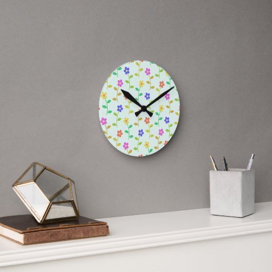 Farbenfrohe Blume, Blumenmuster, Grüne, Boho Runde Wanduhr (Büro)