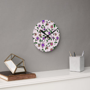 Farbenfrohe Blume, Blumenmuster, Grüne, Boho Runde Wanduhr