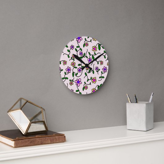 Farbenfrohe Blume, Blumenmuster, Grüne, Boho Runde Wanduhr (Büro)