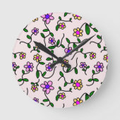 Farbenfrohe Blume, Blumenmuster, Grüne, Boho Runde Wanduhr (Vorderseite)