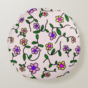 Farbenfrohe Blume, Blumenmuster, Grüne, Boho Rundes Kissen