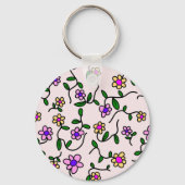 Farbenfrohe Blume, Blumenmuster, Grüne, Boho Schlüsselanhänger (Rückseite)