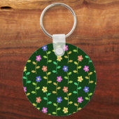 Farbenfrohe Blume, Blumenmuster, Grüne, Boho Schlüsselanhänger (Vorderseite)