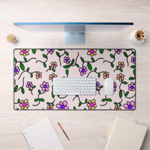 Farbenfrohe Blume, Blumenmuster, Grüne, Boho Schreibtischunterlage