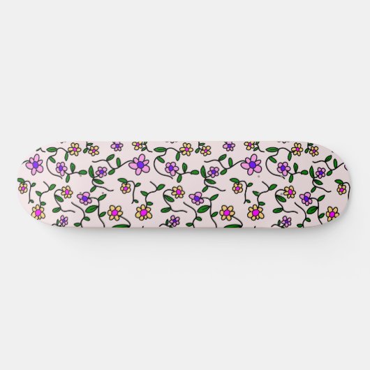 Farbenfrohe Blume, Blumenmuster, Grüne, Boho Skateboard (Horizontal)