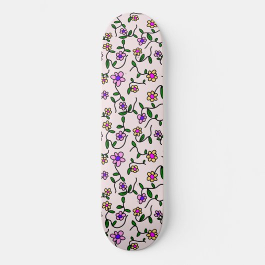 Farbenfrohe Blume, Blumenmuster, Grüne, Boho Skateboard (Vorderseite)