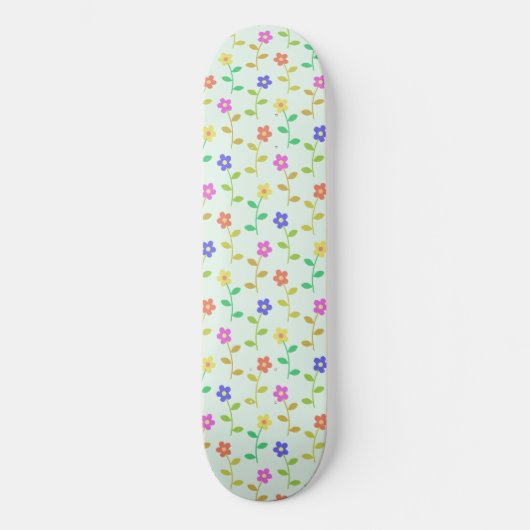 Farbenfrohe Blume, Blumenmuster, Grüne, Boho Skateboard (Vorderseite)