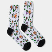 Farbenfrohe Blume, Blumenmuster, Grüne, Boho Socken (Rechts)