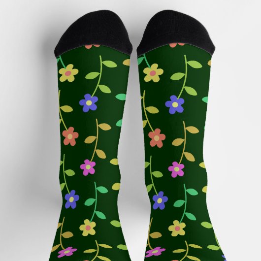 Farbenfrohe Blume, Blumenmuster, Grüne, Boho Socken (Oben)