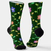 Farbenfrohe Blume, Blumenmuster, Grüne, Boho Socken (Gewinkelt)