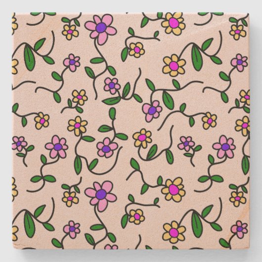 Farbenfrohe Blume, Blumenmuster, Grüne, Boho Steinuntersetzer (Vorderseite)