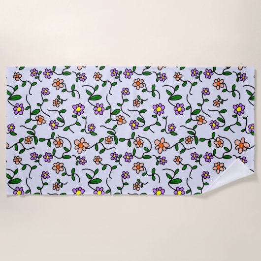 Farbenfrohe Blume, Blumenmuster, Grüne, Boho Strandtuch (Vorderseite)