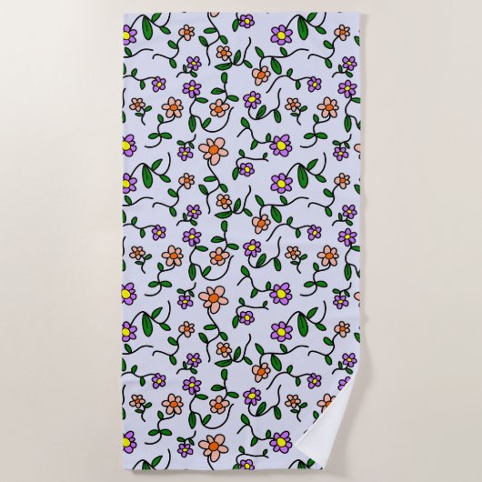 Farbenfrohe Blume, Blumenmuster, Grüne, Boho Strandtuch (Vorderseite)