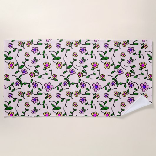 Farbenfrohe Blume, Blumenmuster, Grüne, Boho Strandtuch (Vorderseite)