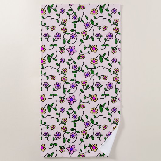 Farbenfrohe Blume, Blumenmuster, Grüne, Boho Strandtuch (Vorderseite)