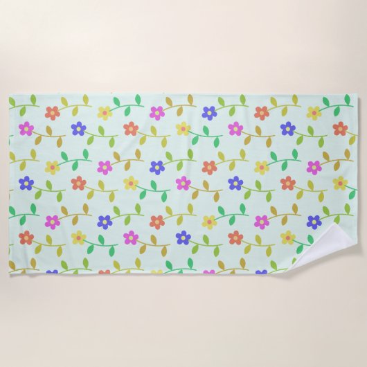 Farbenfrohe Blume, Blumenmuster, Grüne, Boho Strandtuch (Vorderseite)