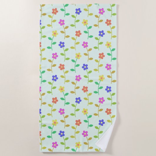 Farbenfrohe Blume, Blumenmuster, Grüne, Boho Strandtuch (Vorderseite)