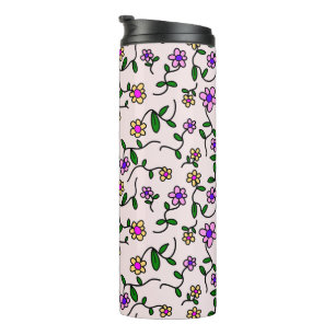 Farbenfrohe Blume, Blumenmuster, Grüne, Boho Thermosbecher