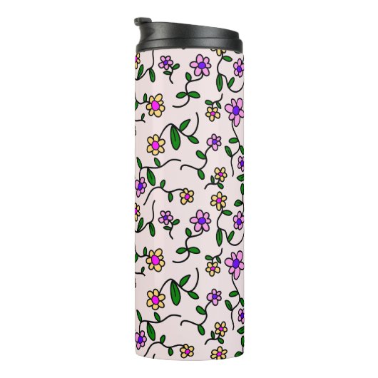 Farbenfrohe Blume, Blumenmuster, Grüne, Boho Thermosbecher (Nach rechts gedreht)