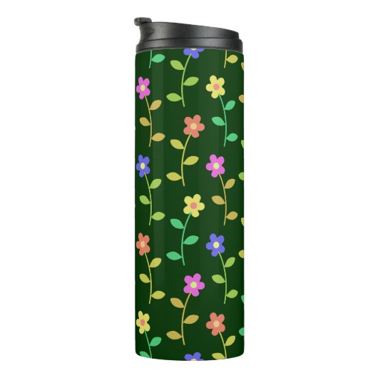 Farbenfrohe Blume, Blumenmuster, Grüne, Boho Thermosbecher (Nach rechts gedreht)