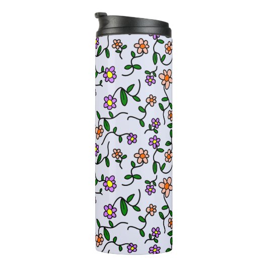 Farbenfrohe Blume, Blumenmuster, Grüne, Boho Thermosbecher (Nach rechts gedreht)