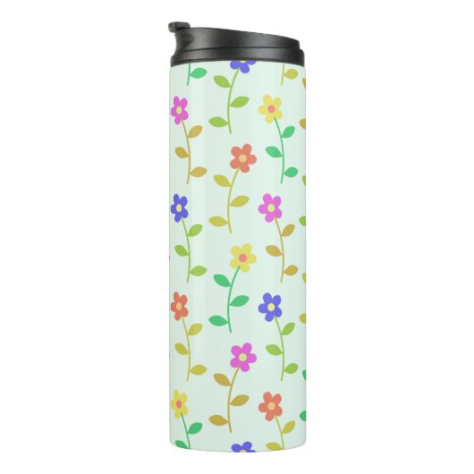 Farbenfrohe Blume, Blumenmuster, Grüne, Boho Thermosbecher (Nach rechts gedreht)