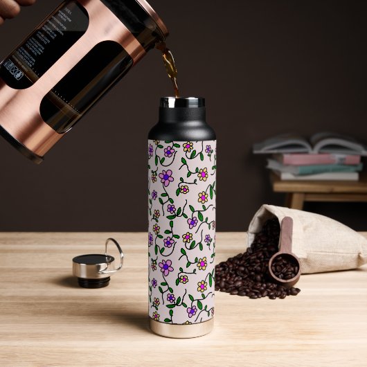 Farbenfrohe Blume, Blumenmuster, Grüne, Boho Trinkflasche (Kaffee)