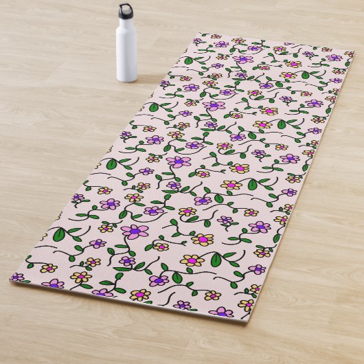 Farbenfrohe Blume, Blumenmuster, Grüne, Boho Yogamatte (Beispiel)