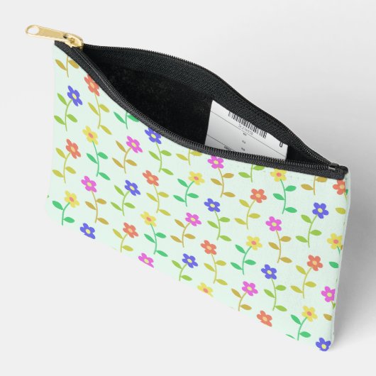 Farbenfrohe Blume, Blumenmuster, Grüne, Boho Zubehörtasche (Offen)