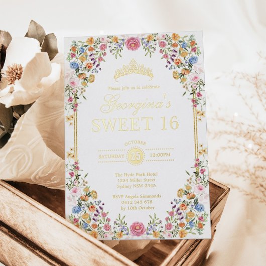 Farbenfrohe Blume Boho Garden Sweet 16 Birthday Folieneinladung