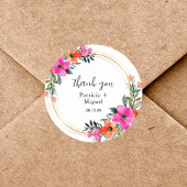 Farbenfrohe Blume Botanische Hochzeit Danke Runder Aufkleber