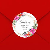 Farbenfrohe Blume Botanische Hochzeit Danke Runder Aufkleber