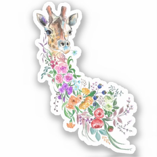 Farbenfrohe Blume Bouquet Giraffe Frühjahr Sticker (Vorderseite)