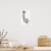 Farbenfrohe Blume Bouquet Giraffe Poster Malerei (Küche)
