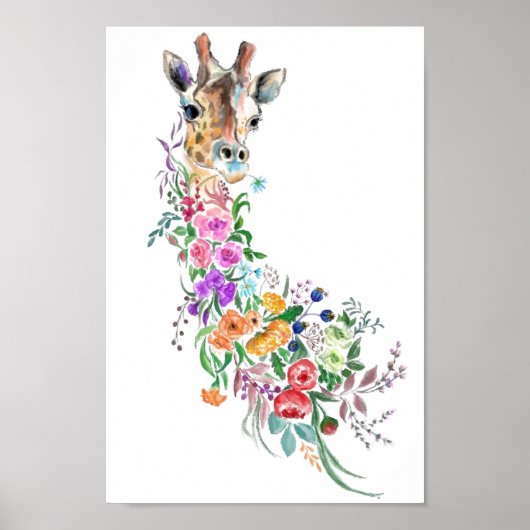 Farbenfrohe Blume Bouquet Giraffe Poster Malerei (Vorne)