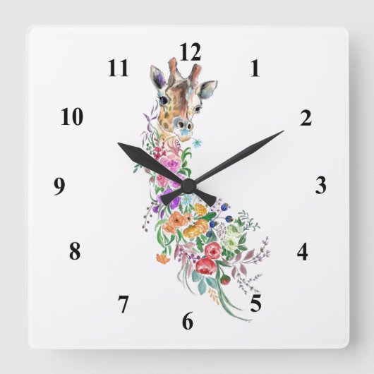 Farbenfrohe Blume Bouquet Giraffe - Zeichnend Blum Quadratische Wanduhr (Vorderseite)