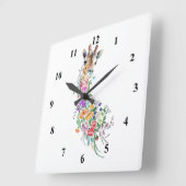 Farbenfrohe Blume Bouquet Giraffe - Zeichnend Blum Quadratische Wanduhr (Winkel)