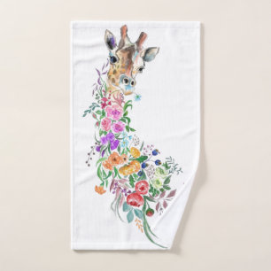 Farbenfrohe Blume Bouquet Giraffe - Zeichnend Flor Badhandtuch Set