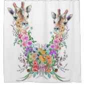 Farbenfrohe Blume Bouquet Giraffe - Zeichnend Flor Duschvorhang (Vorderseite)