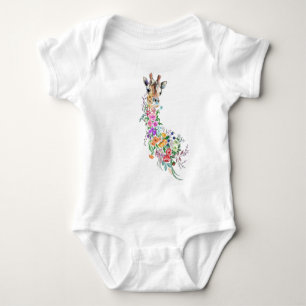 Farbenfrohe Blume Bouquet Giraffe - Zeichnend Mode Baby Strampler