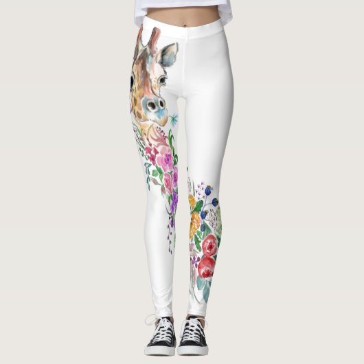 Farbenfrohe Blume Bouquet Giraffe - Zeichnend Mode Leggings (Vorderseite)