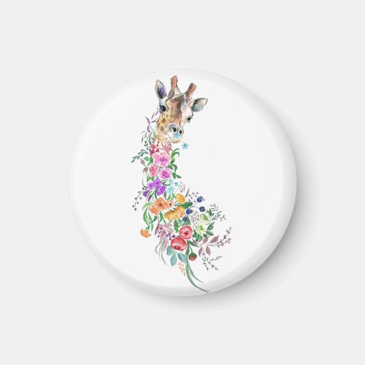 Farbenfrohe Blume Bouquet Giraffe - Zeichnend Mode Magnet (Vorne)