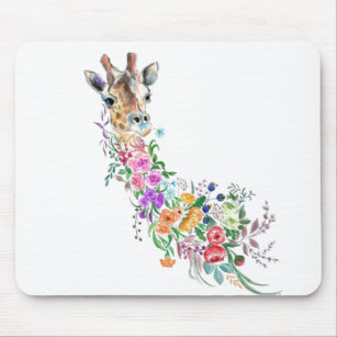 Farbenfrohe Blume Bouquet Giraffe - Zeichnend Mode Mousepad