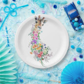Farbenfrohe Blume Bouquet Giraffe - Zeichnend Mode Pappteller (Party)