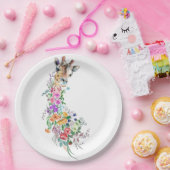 Farbenfrohe Blume Bouquet Giraffe - Zeichnend Mode Pappteller (Party)