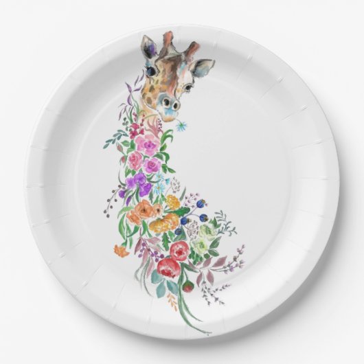 Farbenfrohe Blume Bouquet Giraffe - Zeichnend Mode Pappteller (Vorderseite)